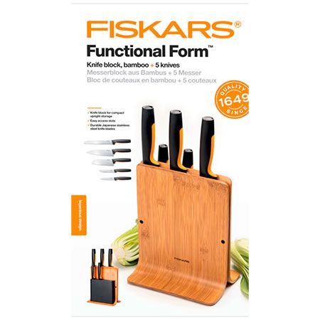 Набор кухонных ножей в бамбуковом блоке 5 шт. Fiskars Functional Form (1057552)
